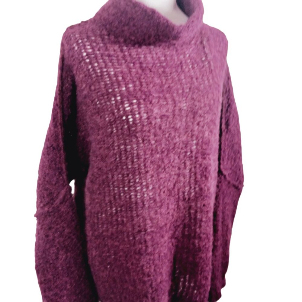 Free People, Burgundy Oversized Alpaca (89%) Nylon (11%) Sweater, Size MED, Soft